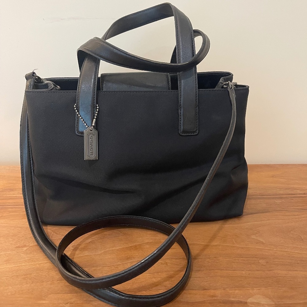 Vintage Coach Twill Nylon with Leather Trim Crossbody Tote